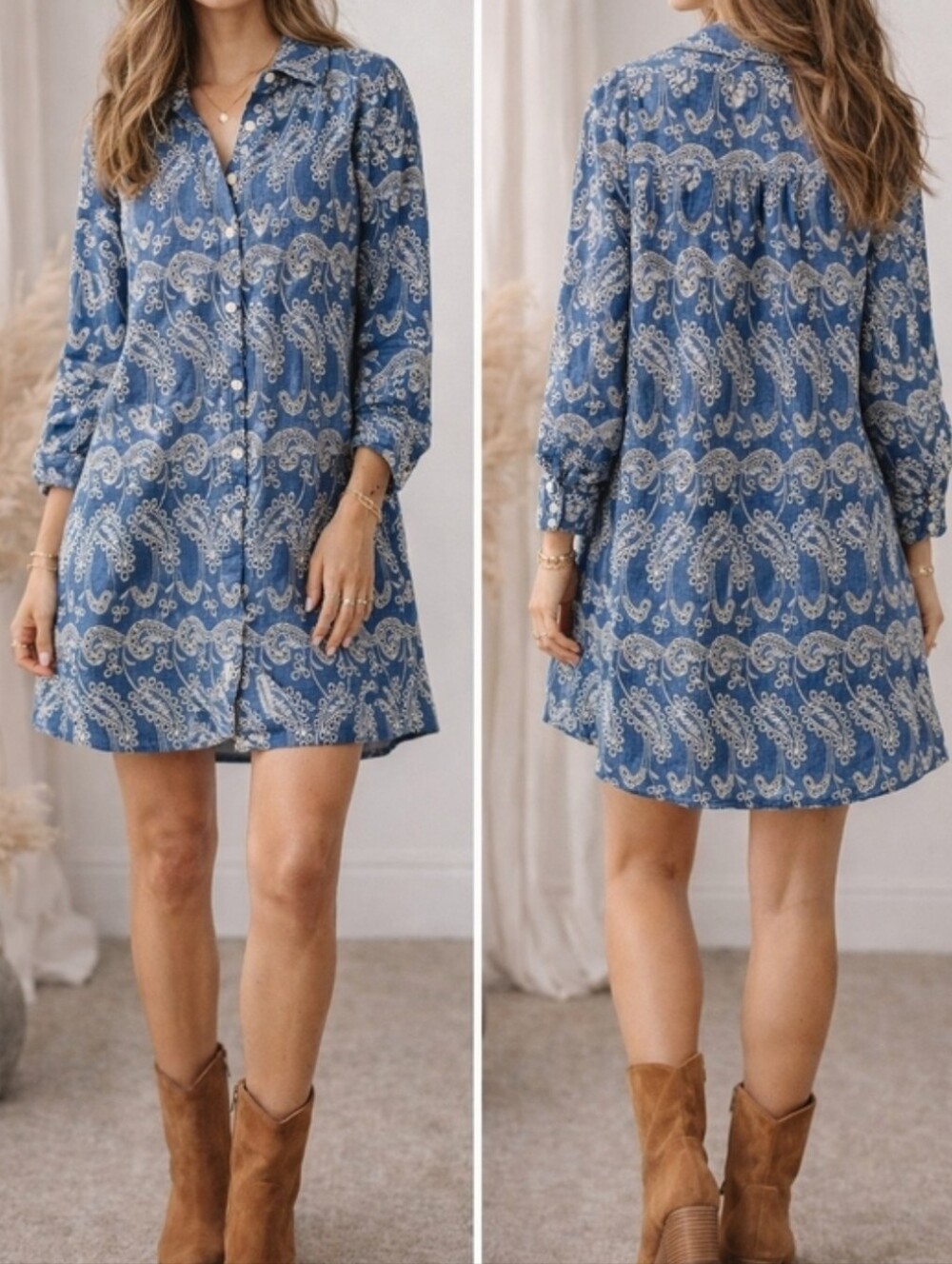 Zara Blue Paisley Eyelet Mini Dress Size S
